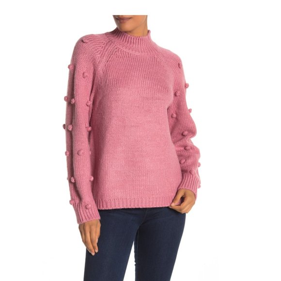CeCe | Sweaters | Cece Pompom Sleeve Mock Neck Sweater | Poshmark